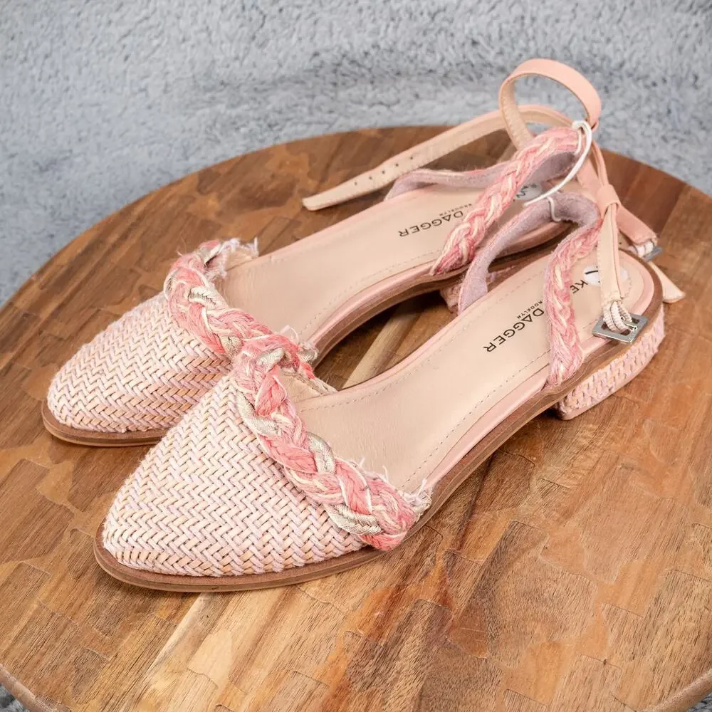 Kelsi Dagger Brooklyn Slingback Sandals‎ 7.5 Pointy Toe Pink Rope Tie Strap